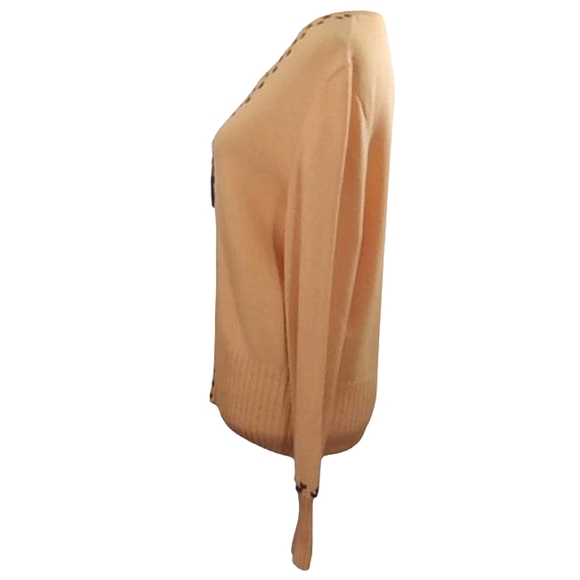 St John Sport Santana Knit Cardigan Suede Trim Zip Front Ribbed Cuffs Vintage - Picture 5 of 13